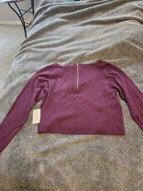 Eloquii Burgundy Long-Sleeve Crewneck Sweater with Back Zip